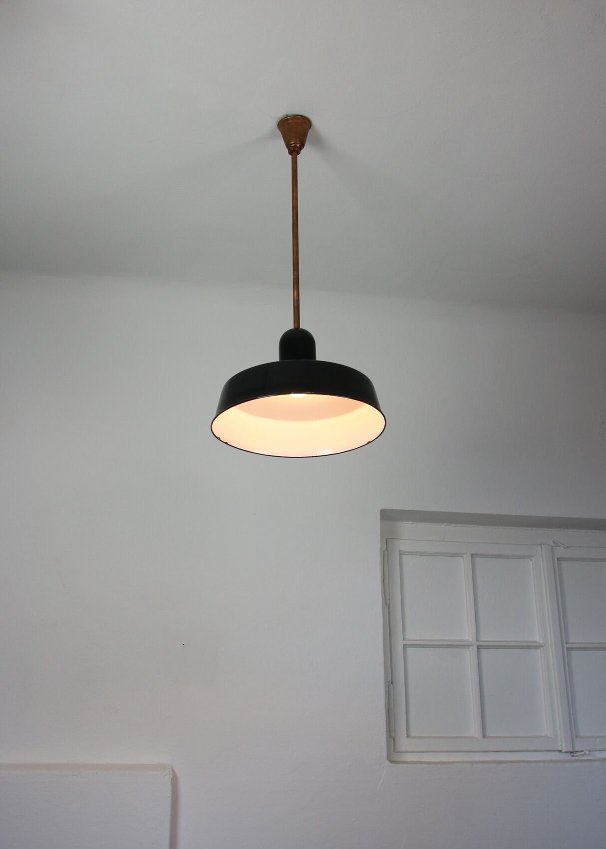 Black industrial enamel pendant light Vintage from Emo, 1960s
