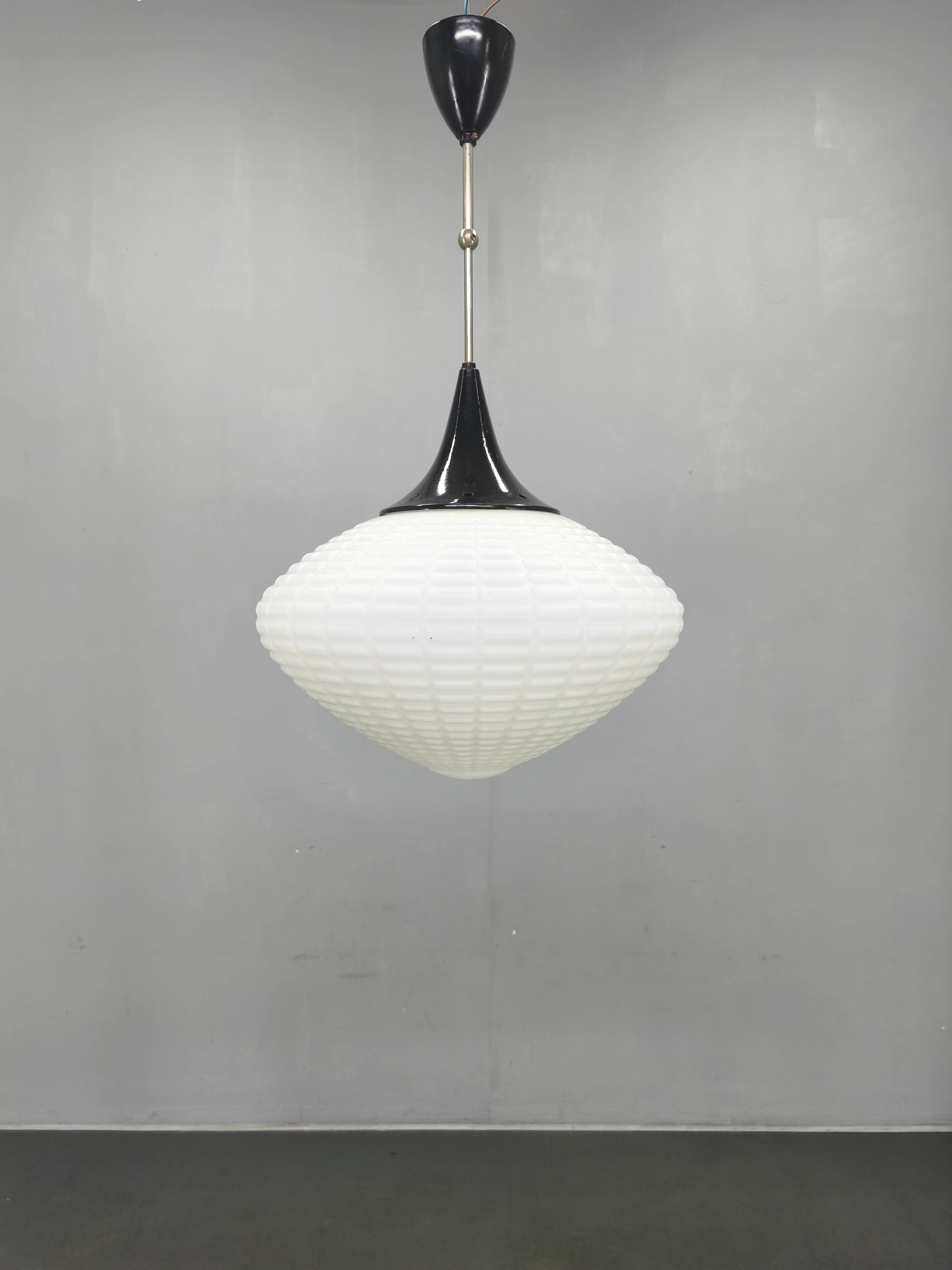 Adjustable Czech Pendant Light, Opaline Glass, 1970s