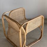 Amsterdam rattan armchair with U-shaped armrest, squared canework