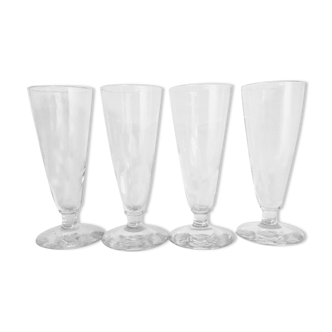 4 blown glass champagne flutes