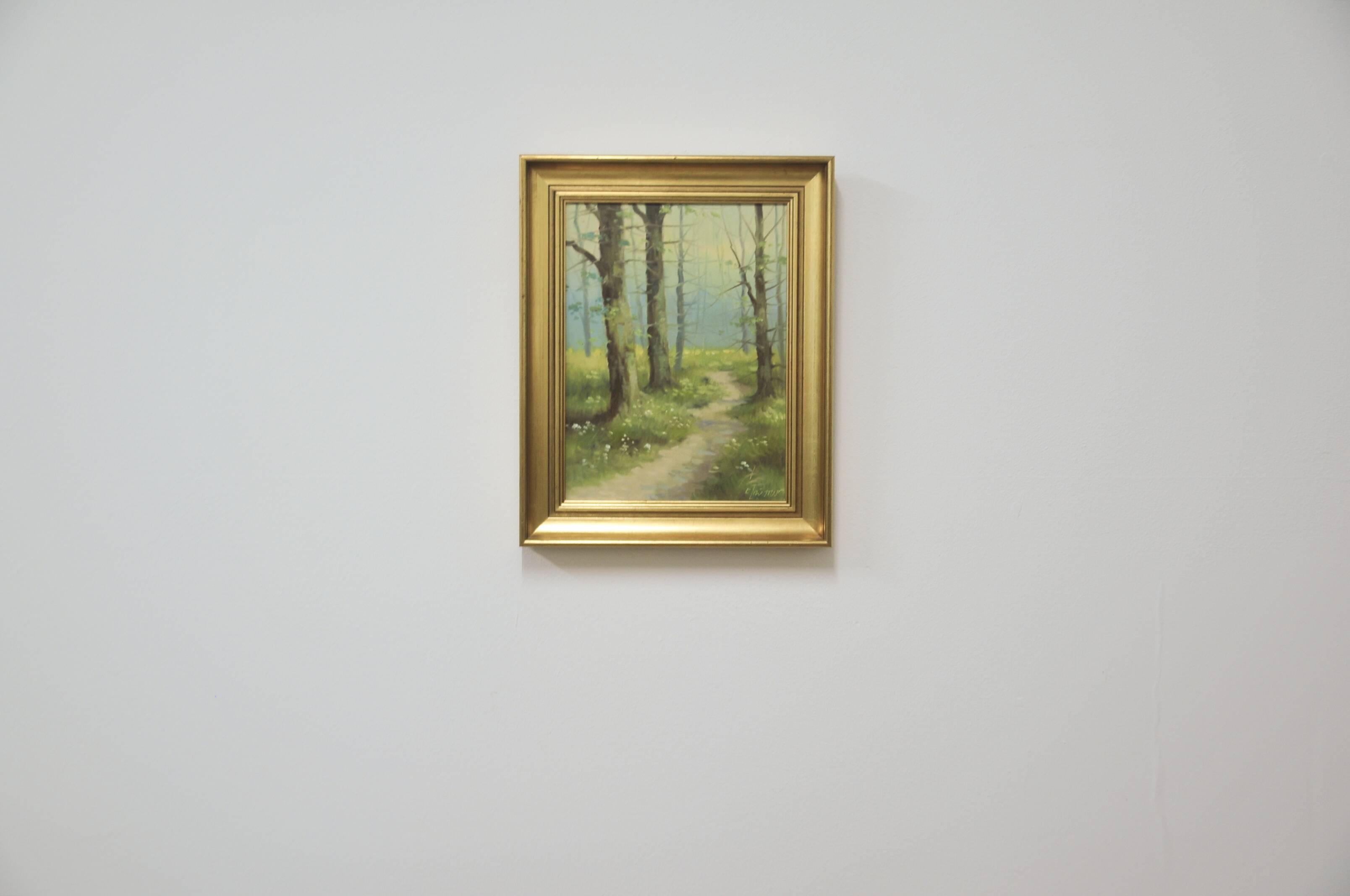 Vintage gold frame painting forest