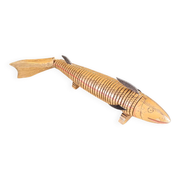 Poisson articulé en bois vintage fait main - Ref 854