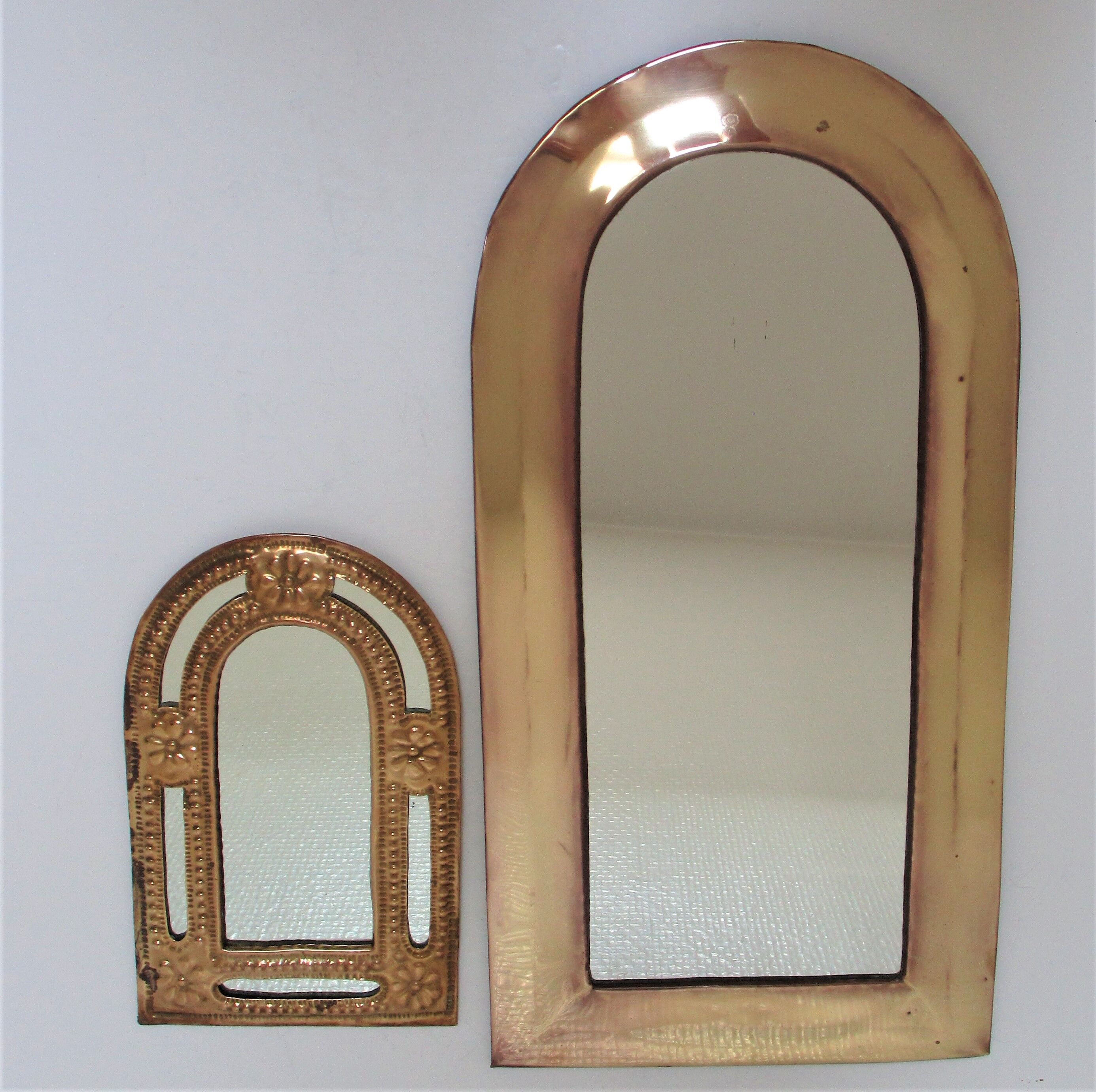 Two 70s patinated brass mirrors