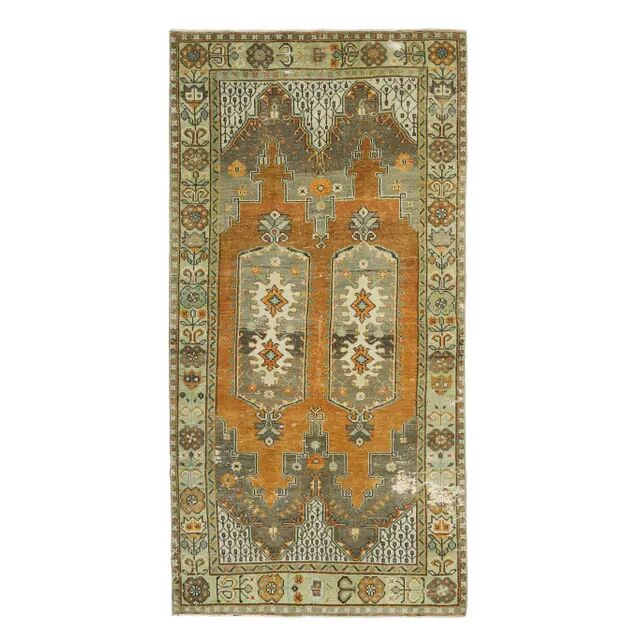Vintage Turkish Oushak Handmade Wool Rug 117x231