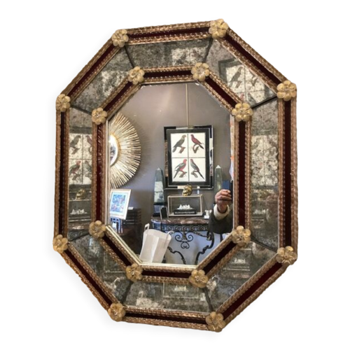 Miroir en verre de Venise époque vintage 71x87cm