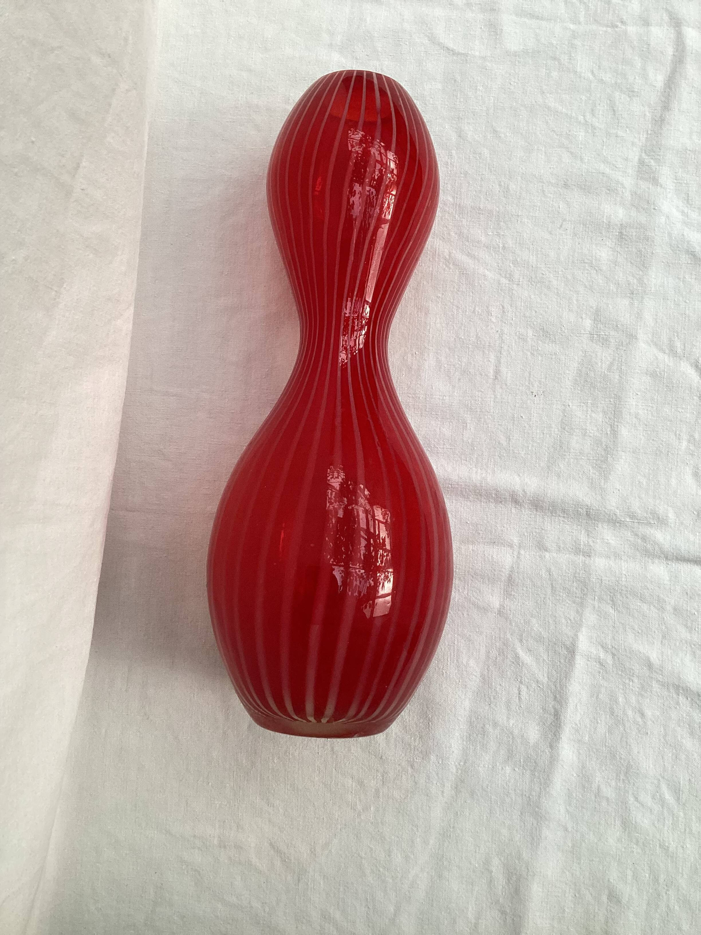 Red glass vase dimension: height -33cm- width -12cm-