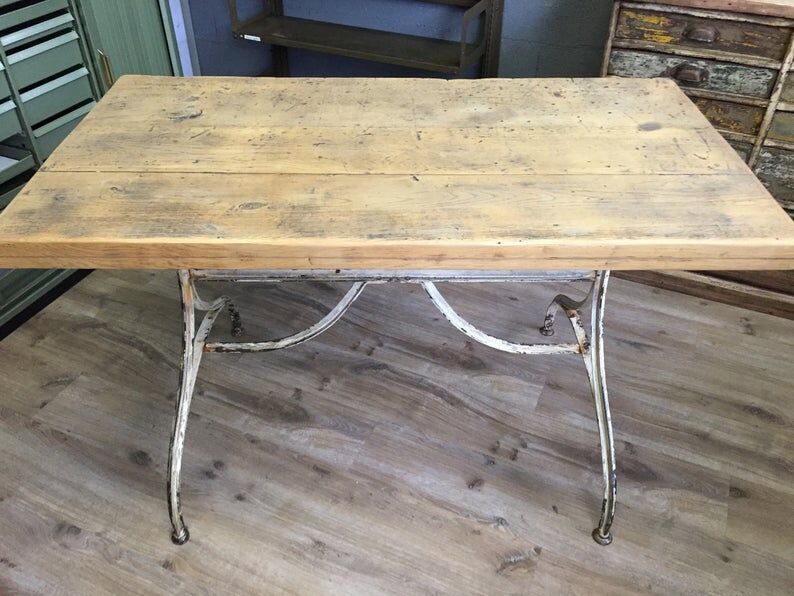 Vintage bistro table in oak and metal