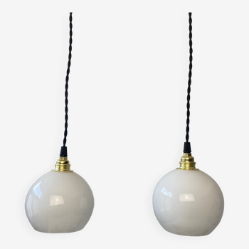 Pair of old opaline pendant lamps 12 cm vintage