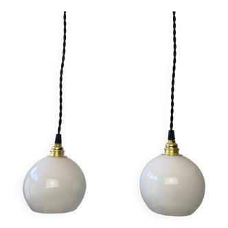 Pair of old opaline pendant lamps 12 cm vintage