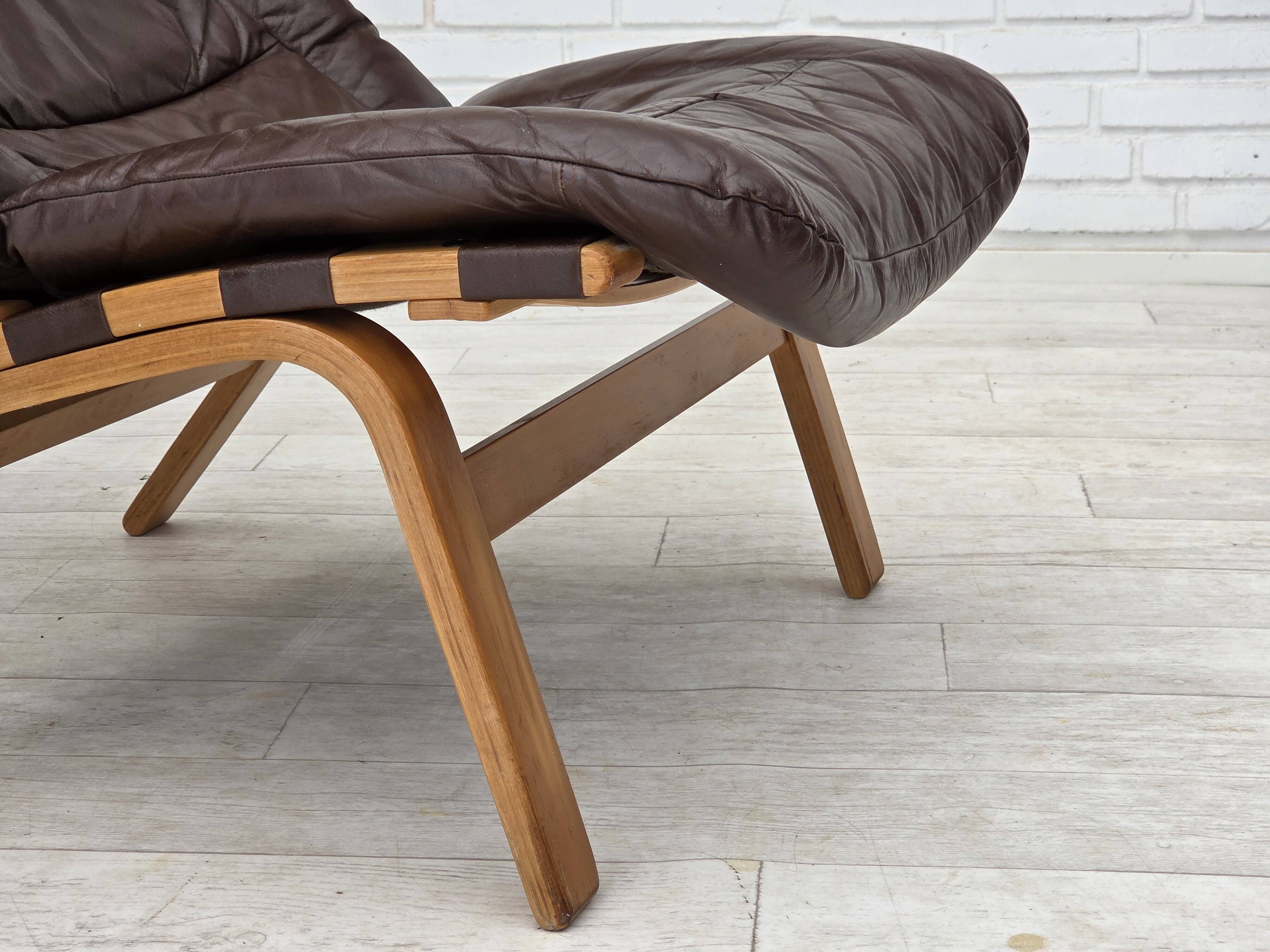 1970s, Danish design by Farstrup, set of 2 armchairs, furniture leather.