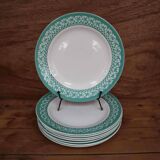 Set of 8 KIFO L'Amandinoise flat plates with green leaf decor