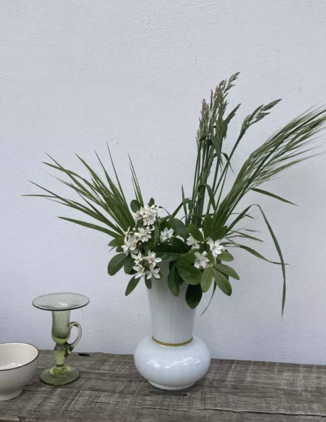 White opaline glass vase