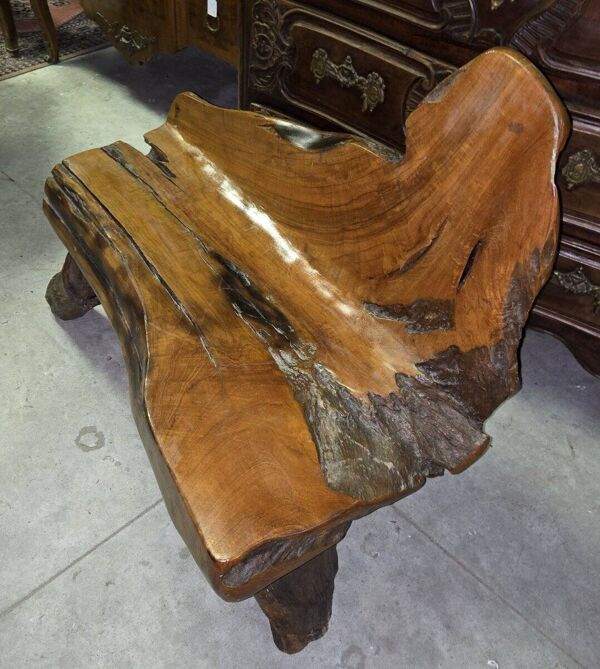 Banc en bois d'olivier et bois flotté, Asie XXe