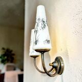 Pair Mid century brass and glass double wall sconces