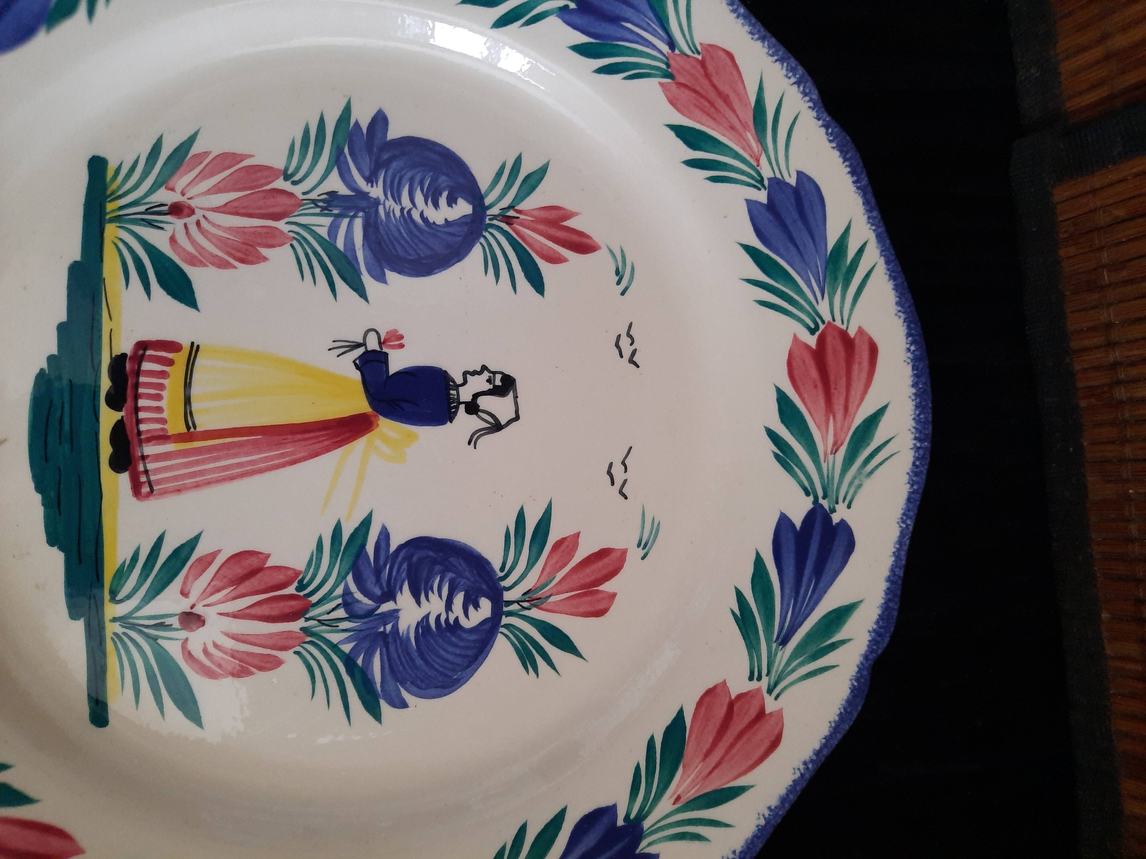 Old HB Quimper Plate Breton Decor Hand Painted