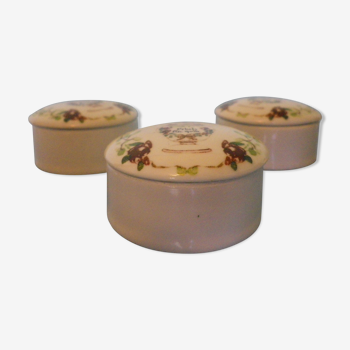 Lot de 3 boites rondes identiques en porcelaine