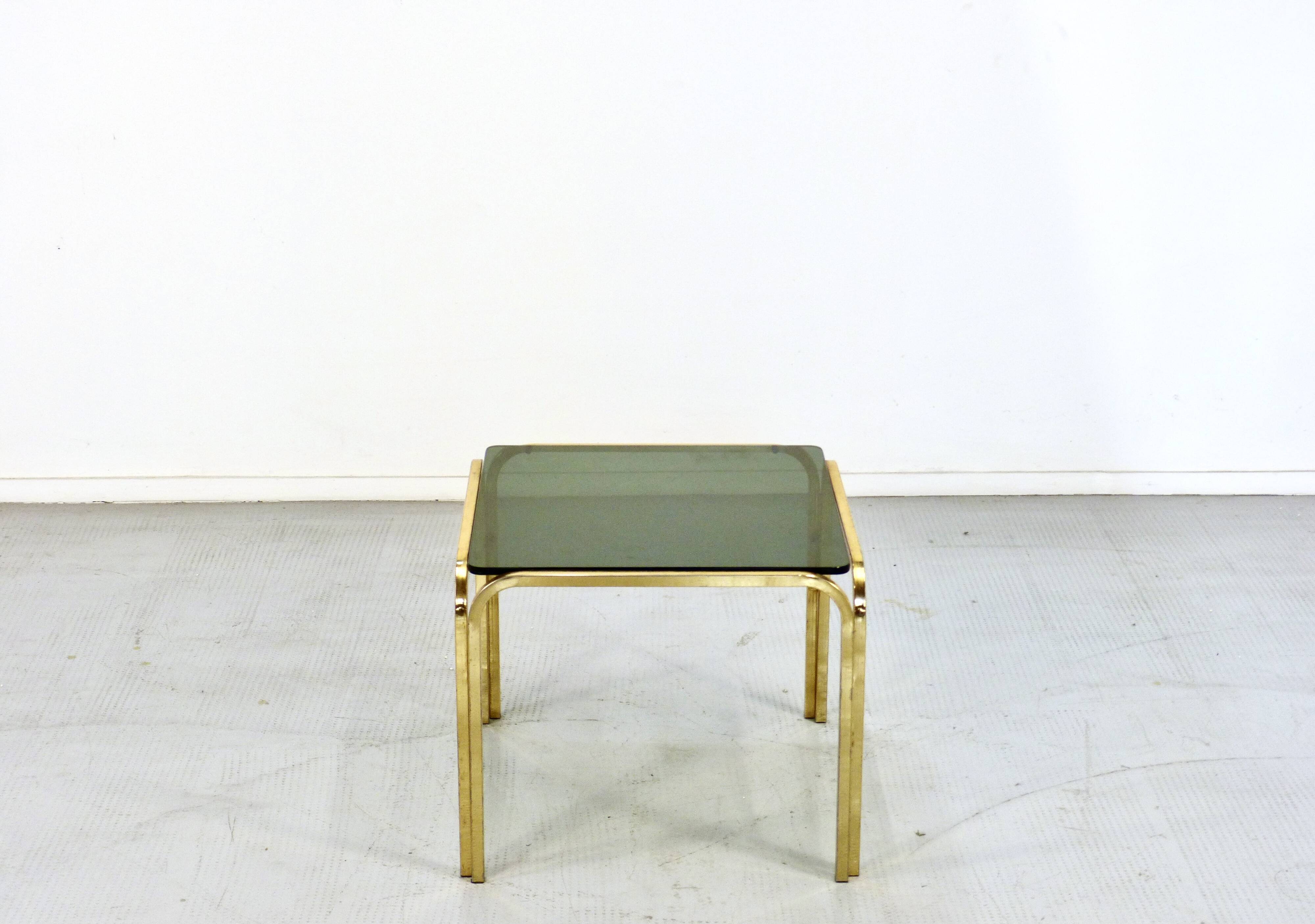 Midcentury Italian Brass And Smoked Glass Coffee Table