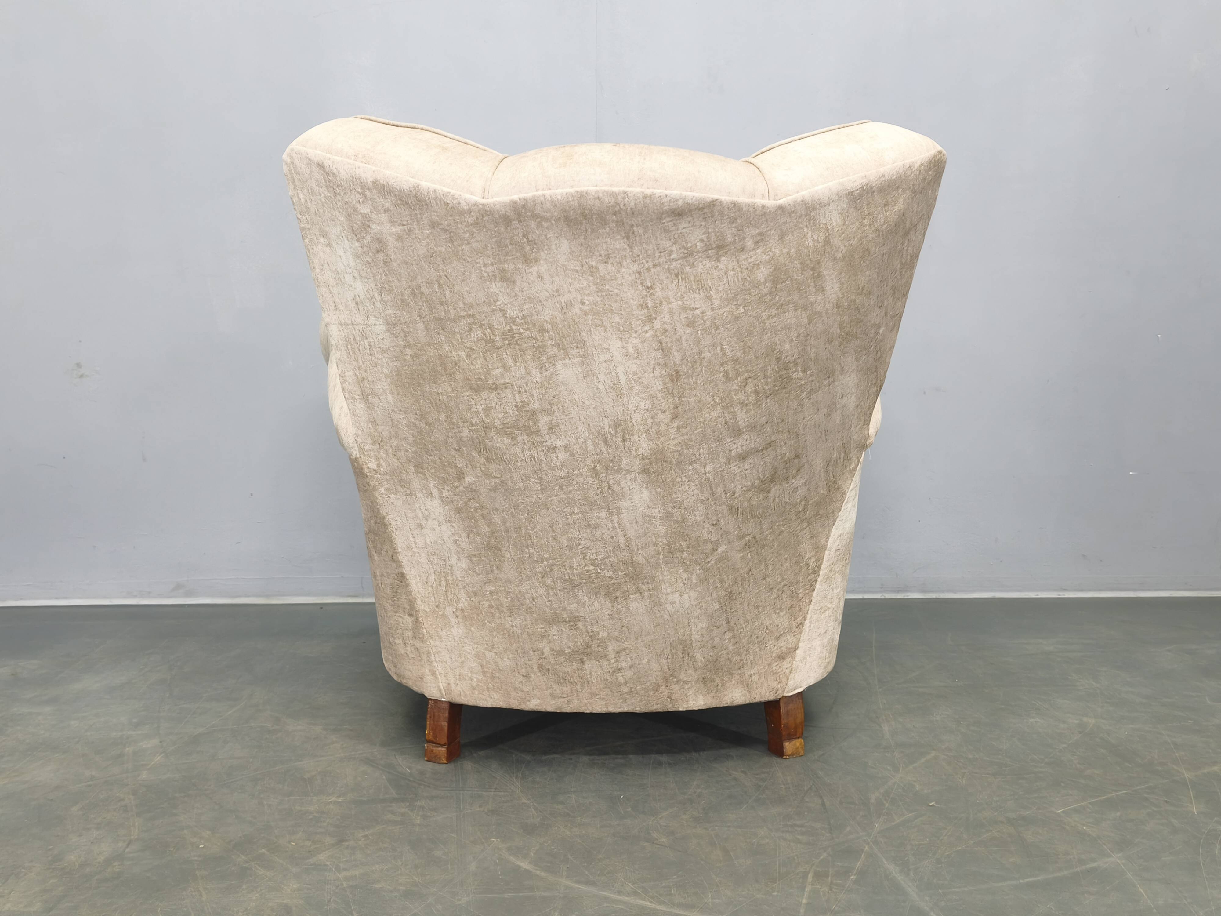 Italian Mid Century Velvet Lounge Armchair, 1950s