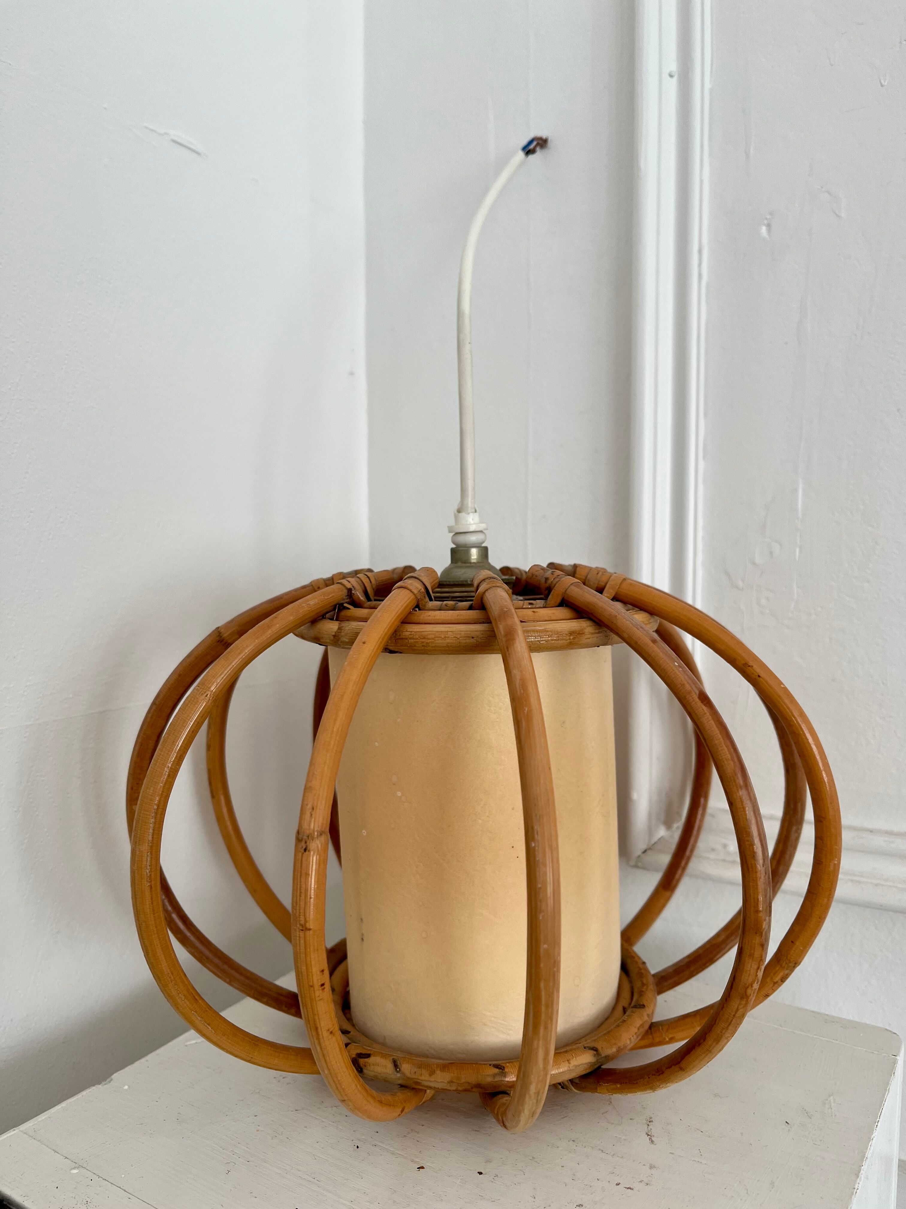 Vintage rattan chandelier 50s