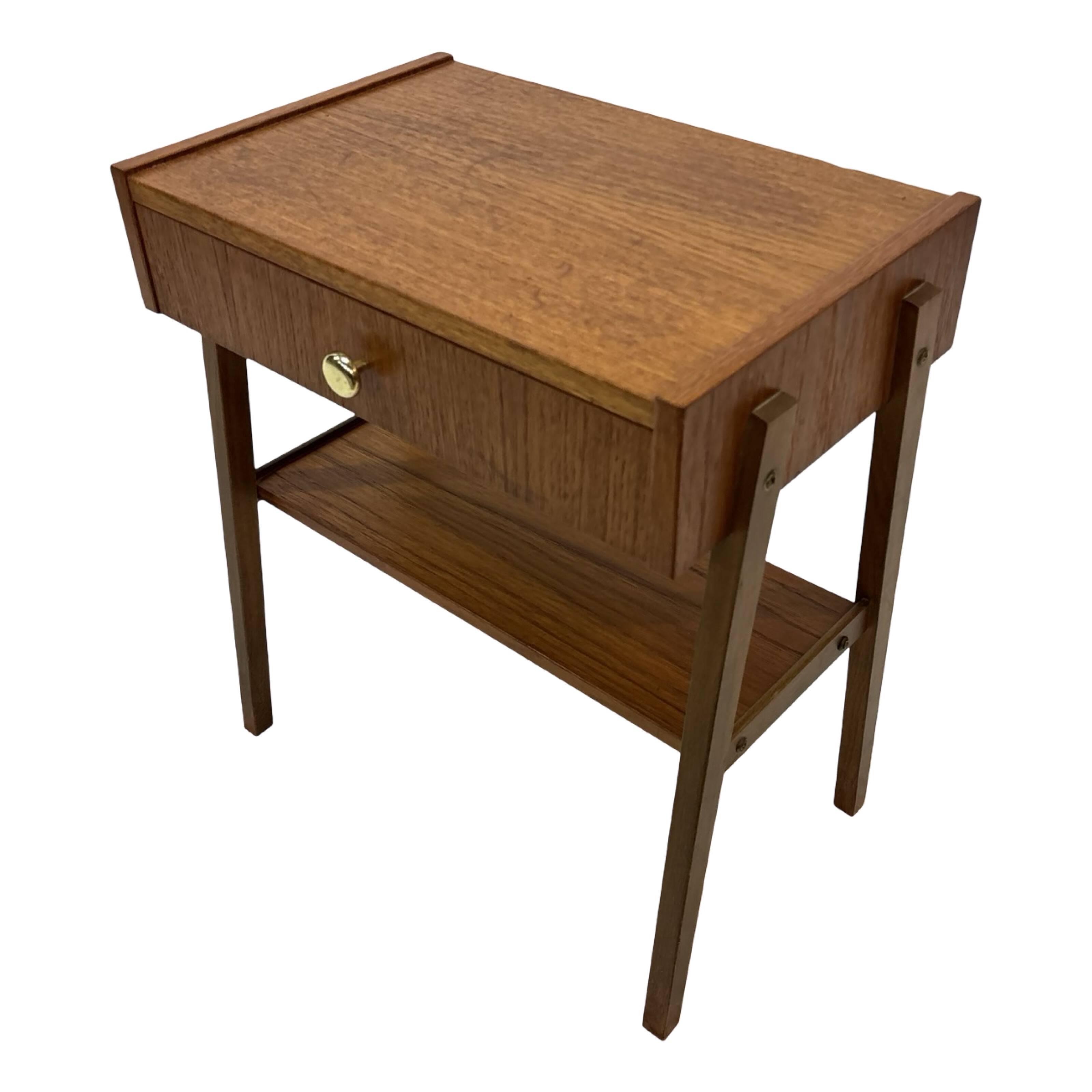 Vintage Compact Cabinet Bedside Table Teak Veneer 1960s