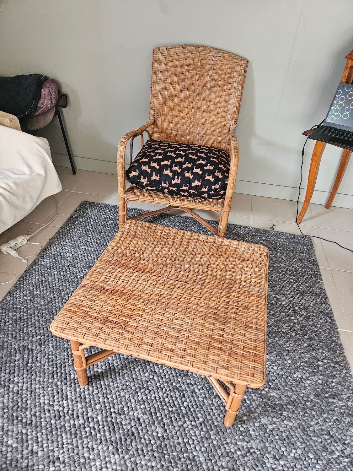 Rattan armchair and coffee table