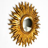 Mid Century Sunburst Kovex wall mirror made of wood and resin - gold plated