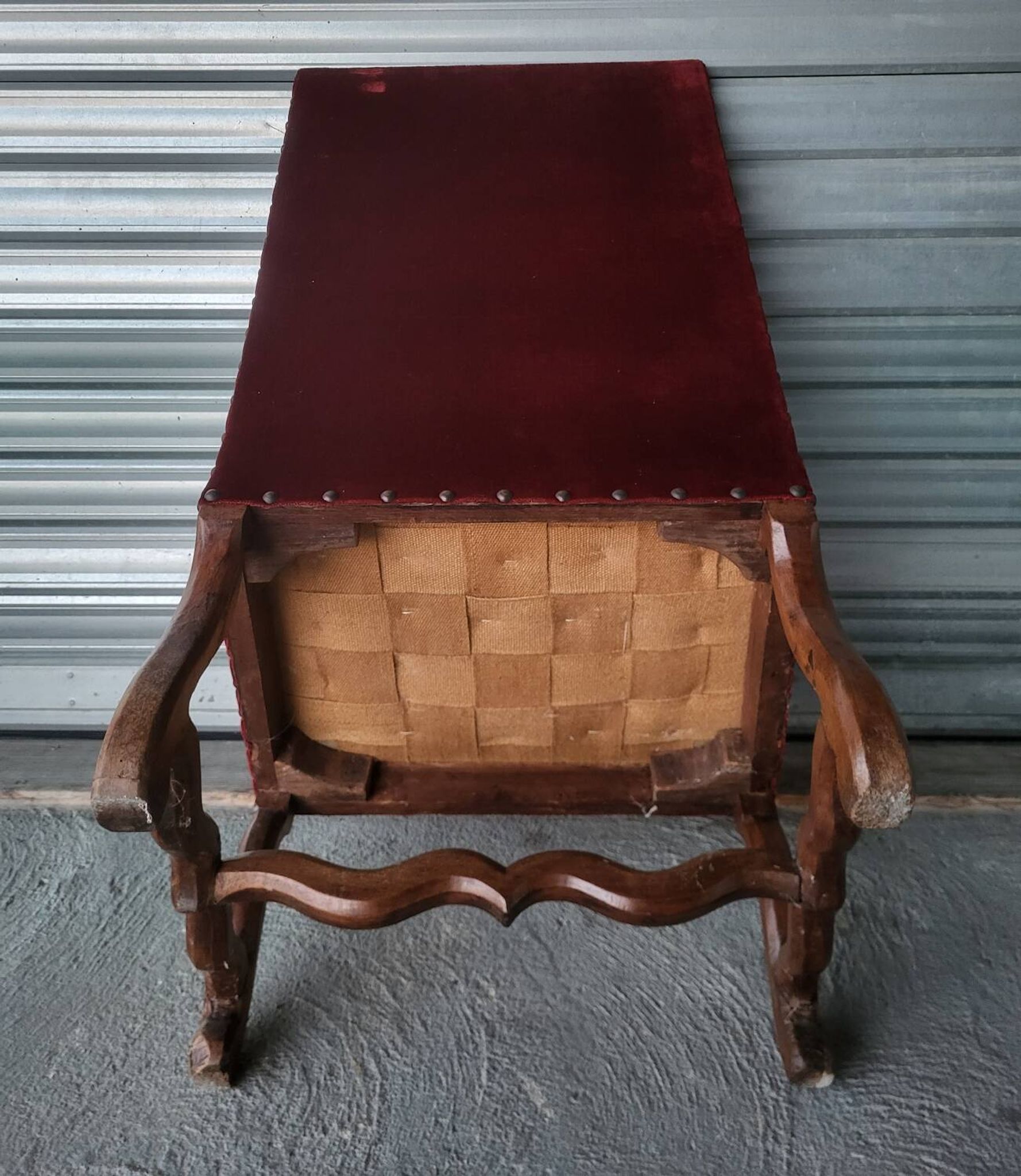 Authentic large antique armchair in the Louis XIII style "sheep's bone"