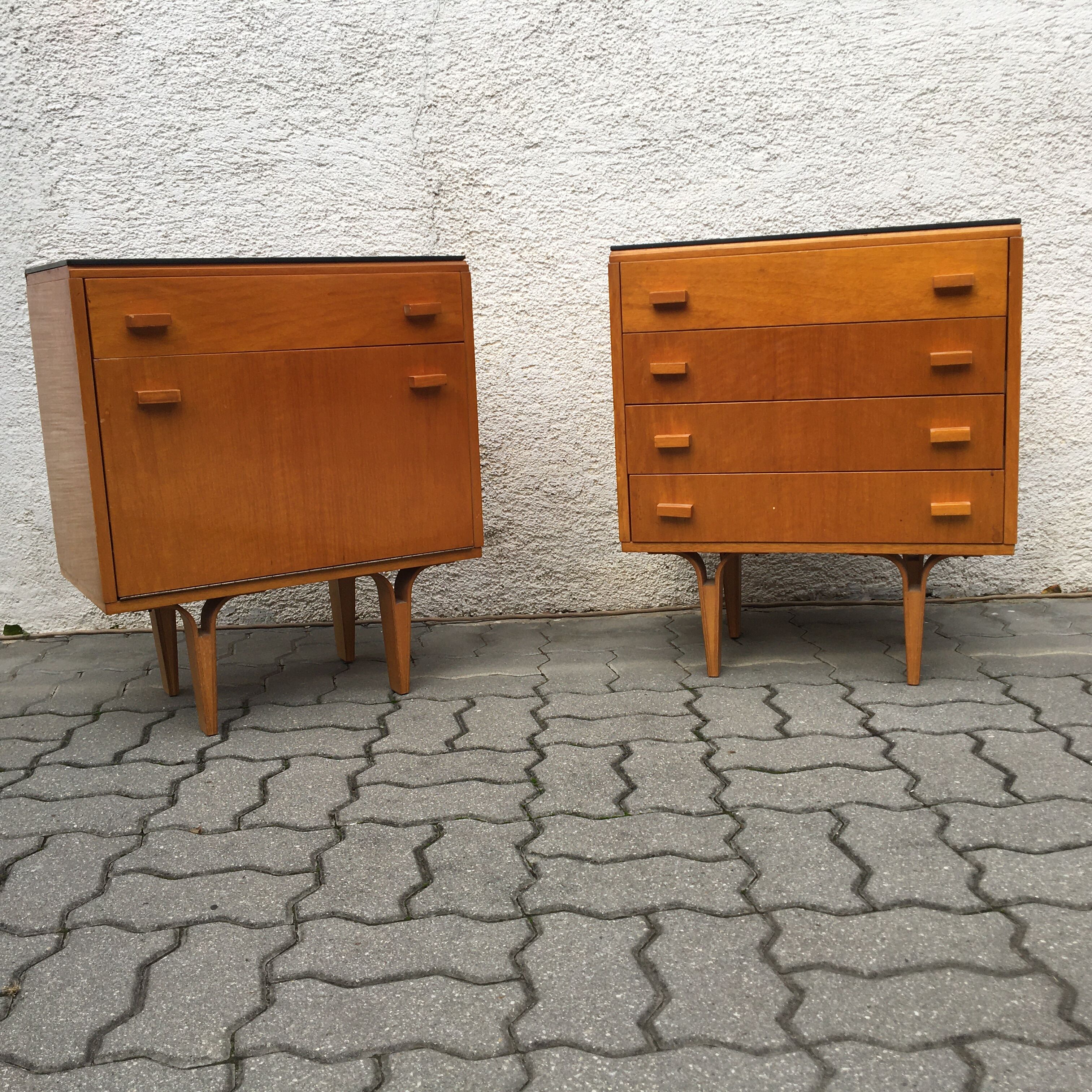 Pair 2pcs Vintage NOVY DOMOV Frantisek Mezulanik Side Table Bedside Drawer Glass 60s.
