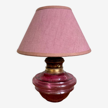 Glass lamp, wood, lampshade, fabric cable 2 m