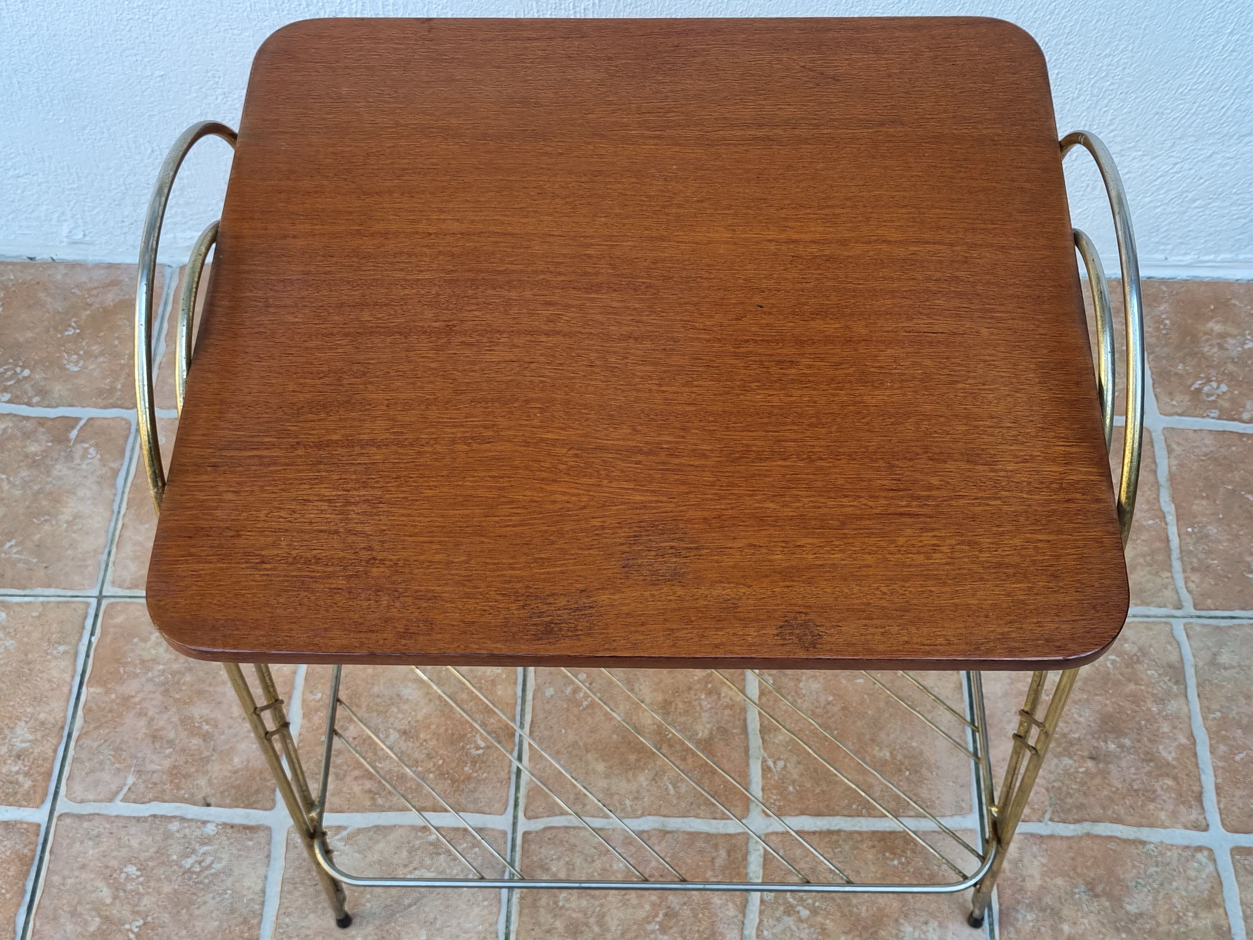Side table, vintage "Eiffel" service with two metal and wood tops