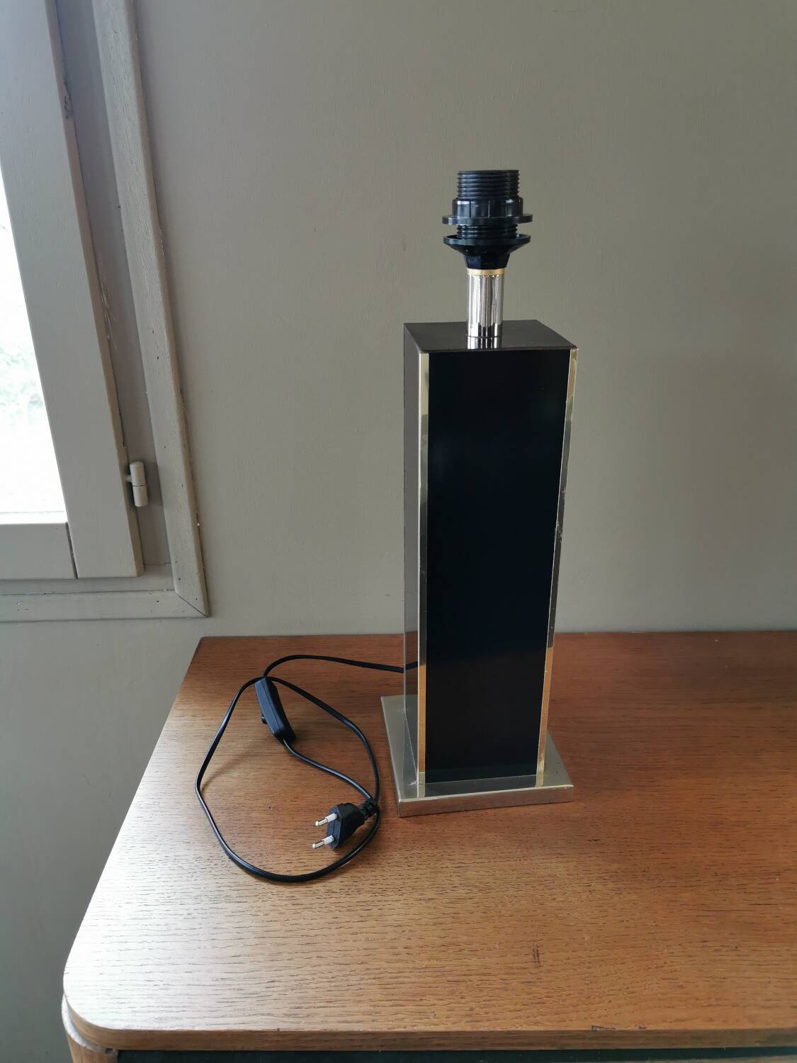 Vintage square black and brass lamp base