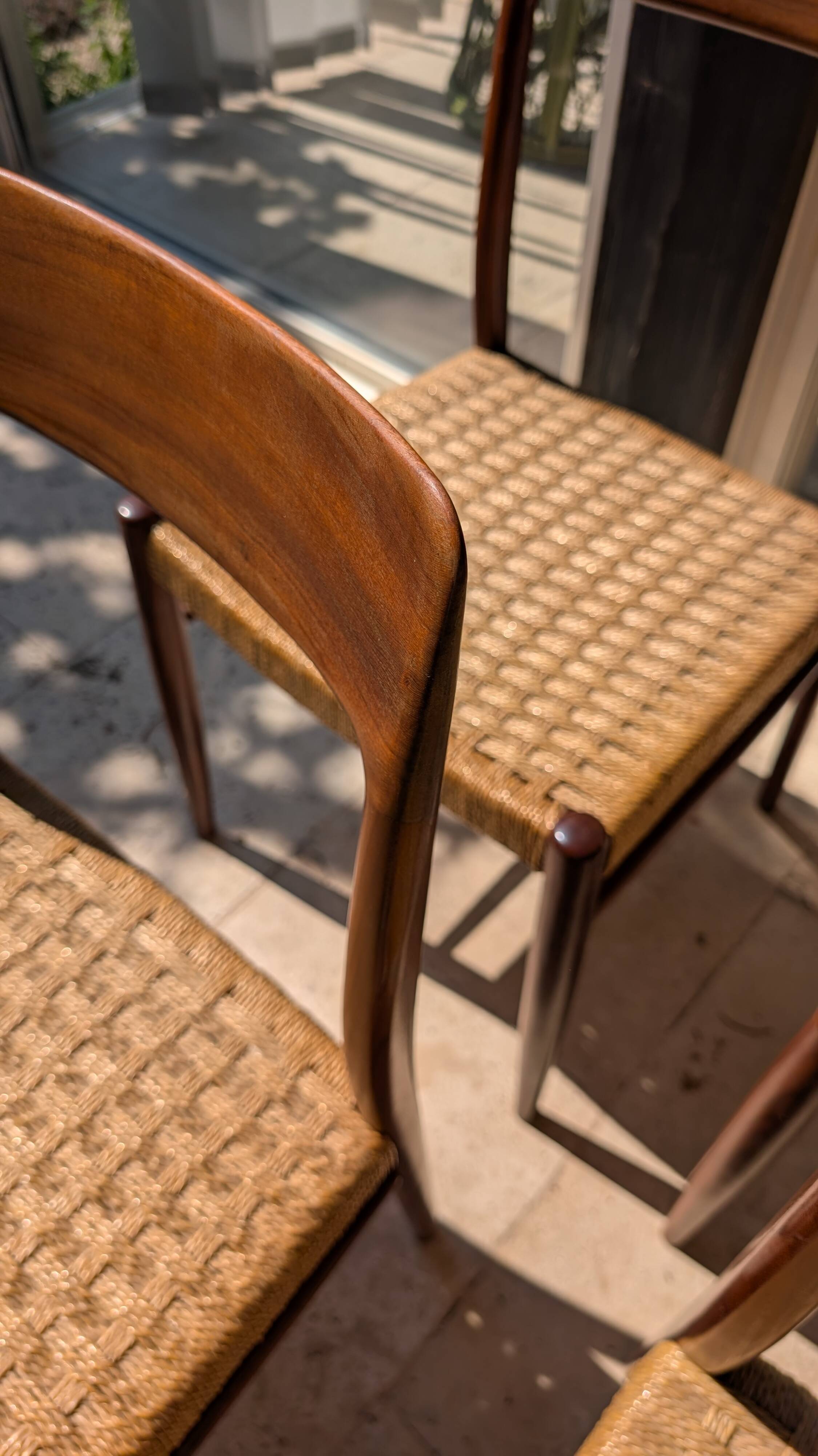 Set of 4 vintage teak chairs with weaving, Scandinavian, Mid-Century.