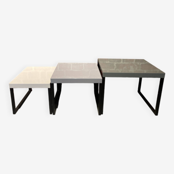 Nesting coffee table in metal and black stained wooden legs from the Habitat brand
