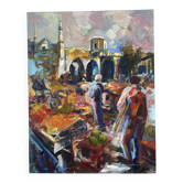 Le marché à Chypre, huile à couteau,  signé Alex Khattab