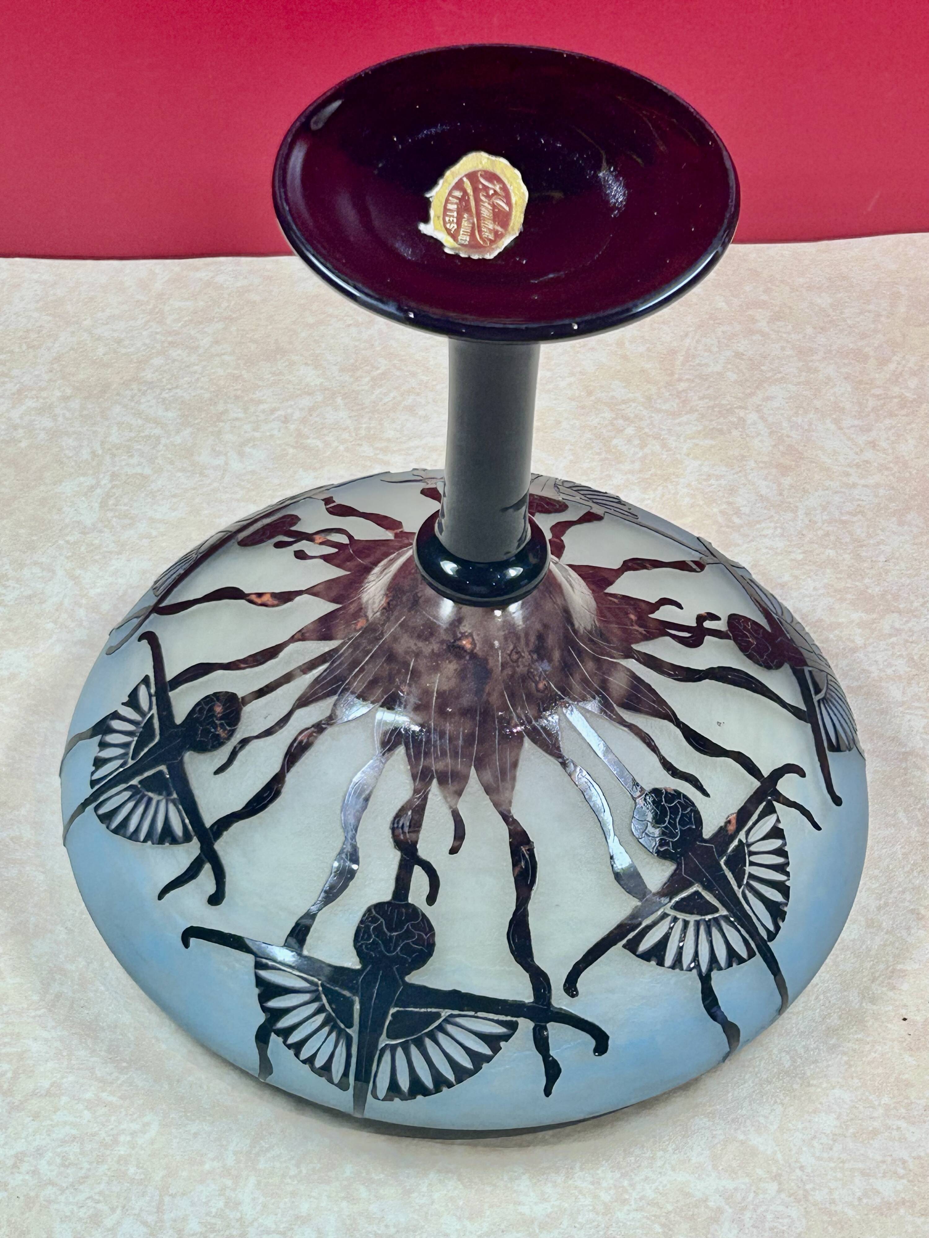 Large plant bowl vase of Thistles Signed Le Verre Français Art Nouveau 192