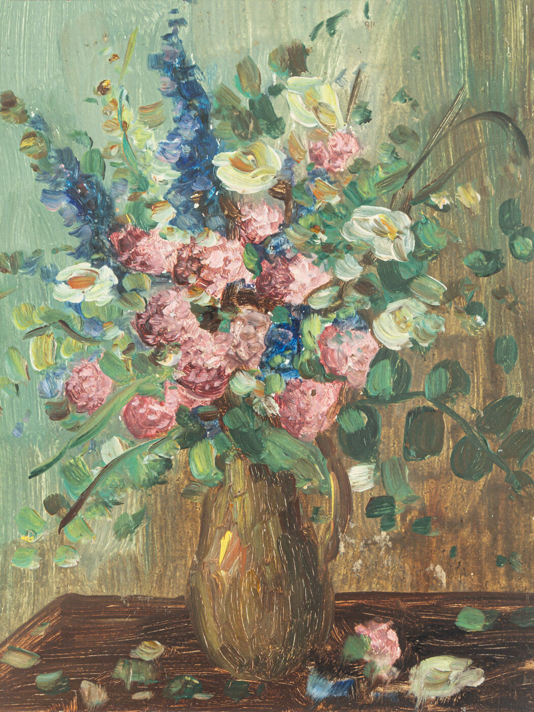 Wild Flowers in a Vase, Oil on Plate, 38 x 38 cm