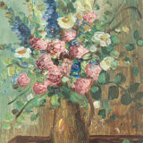 Fleurs sauvages dans un vase, huile sur assiette, 38 x 38 cm