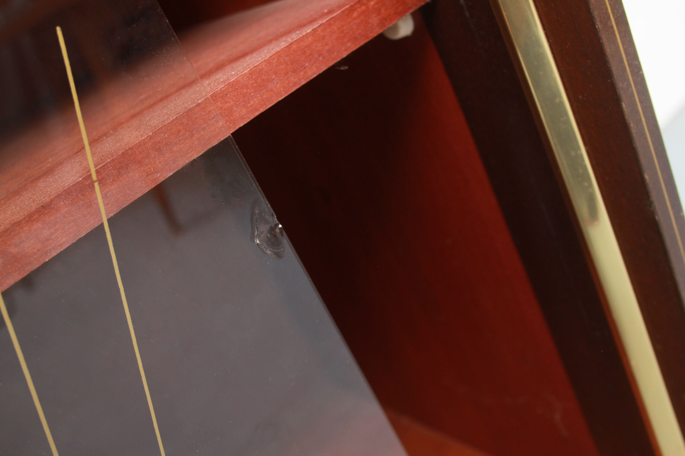 1950s bar cabinet in maple and glass