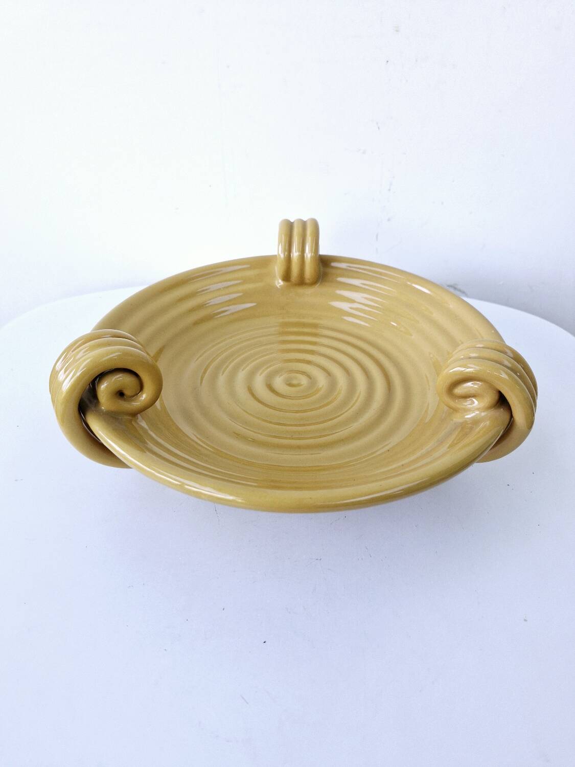 Vintage fruit bowl basket ocher ceramic art deco style