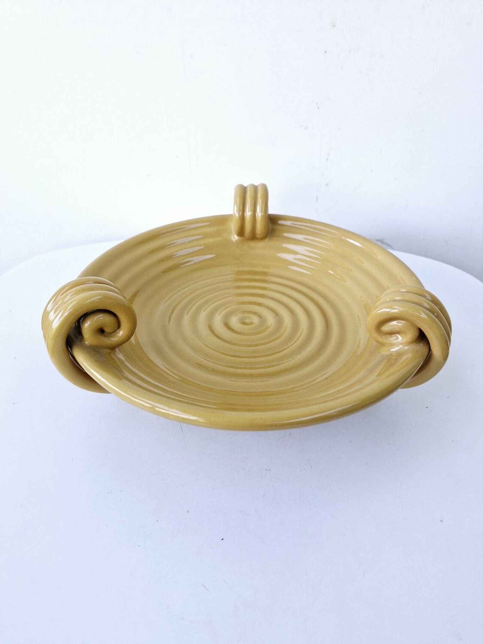 Vintage fruit bowl basket ocher ceramic art deco style