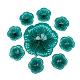 Salad bowl and small bowls in leaf-shaped slipware