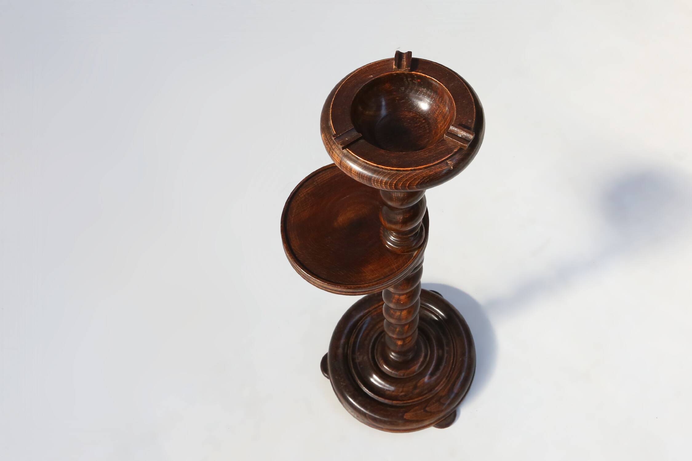 Art Deco oak ashtray on hand-turned base, France, 1930s