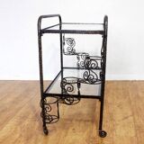 Iron and glass serving trolley from the 70s