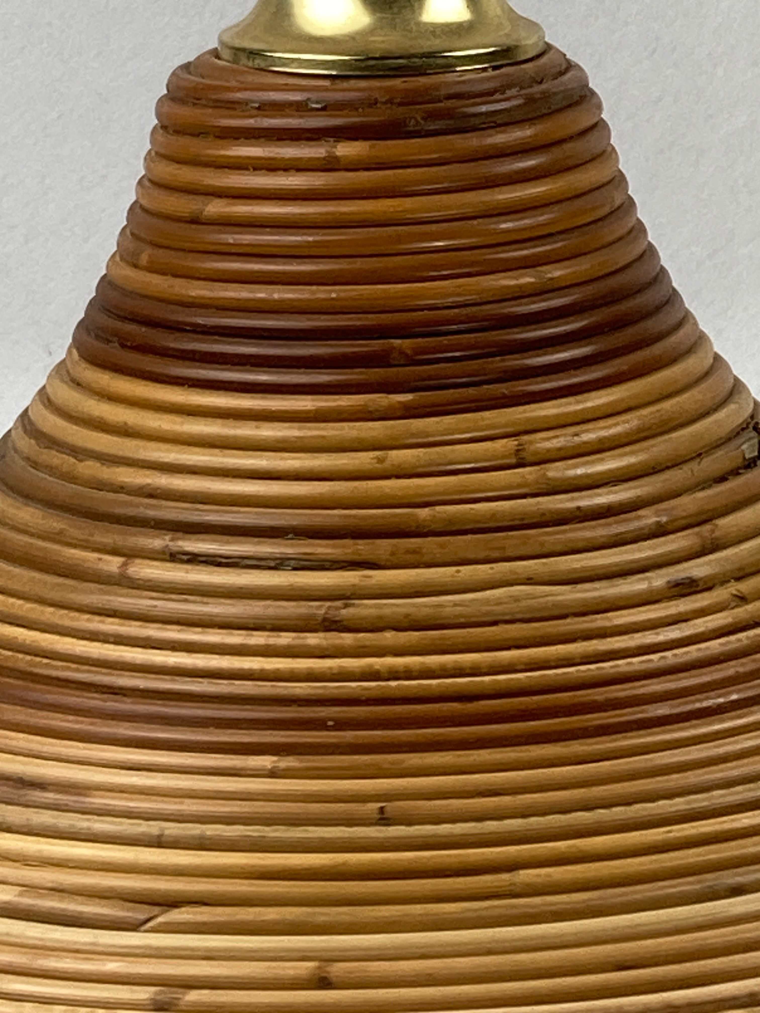 Pencil split reed rattan bamboo and brass pendant Lamp, 1970s
