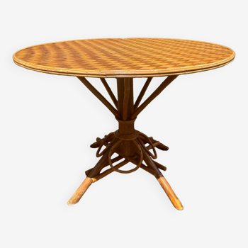 Rattan dining table and woven fins