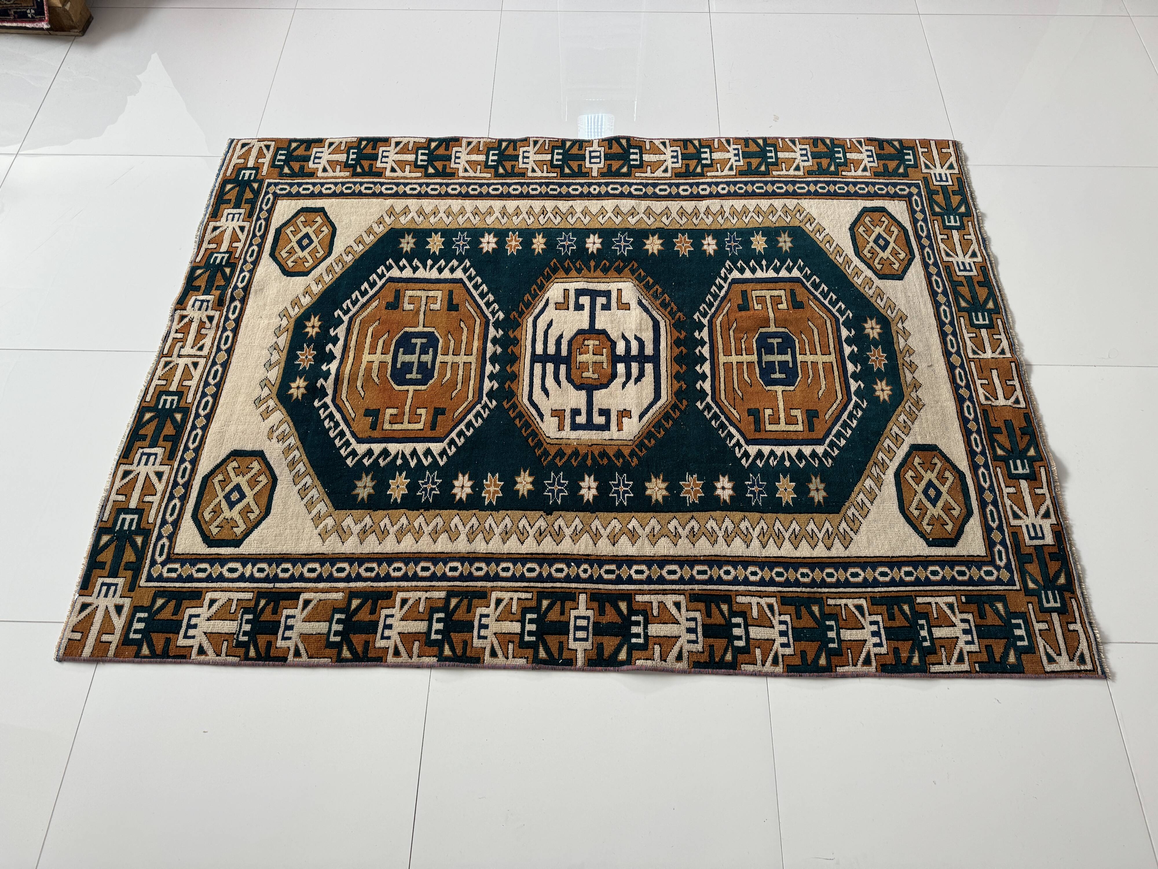 Tapis Oushak moderne en laine douce fait main, tapis vintage turc,