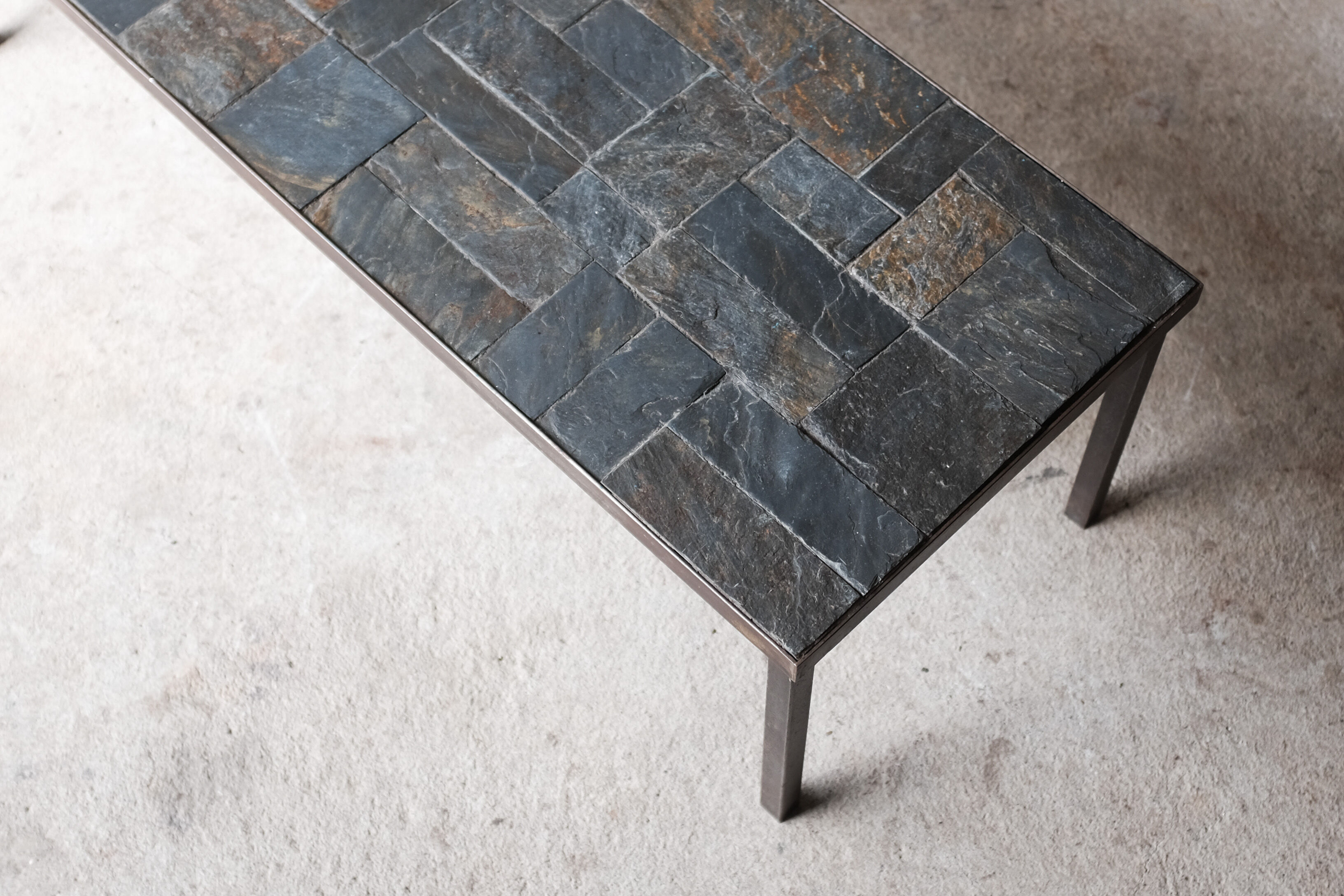 Metal and slate coffee table, circa 1960