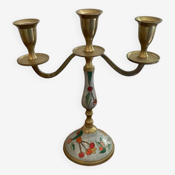 Enamelled brass candlestick