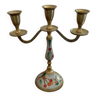 Enamelled brass candlestick