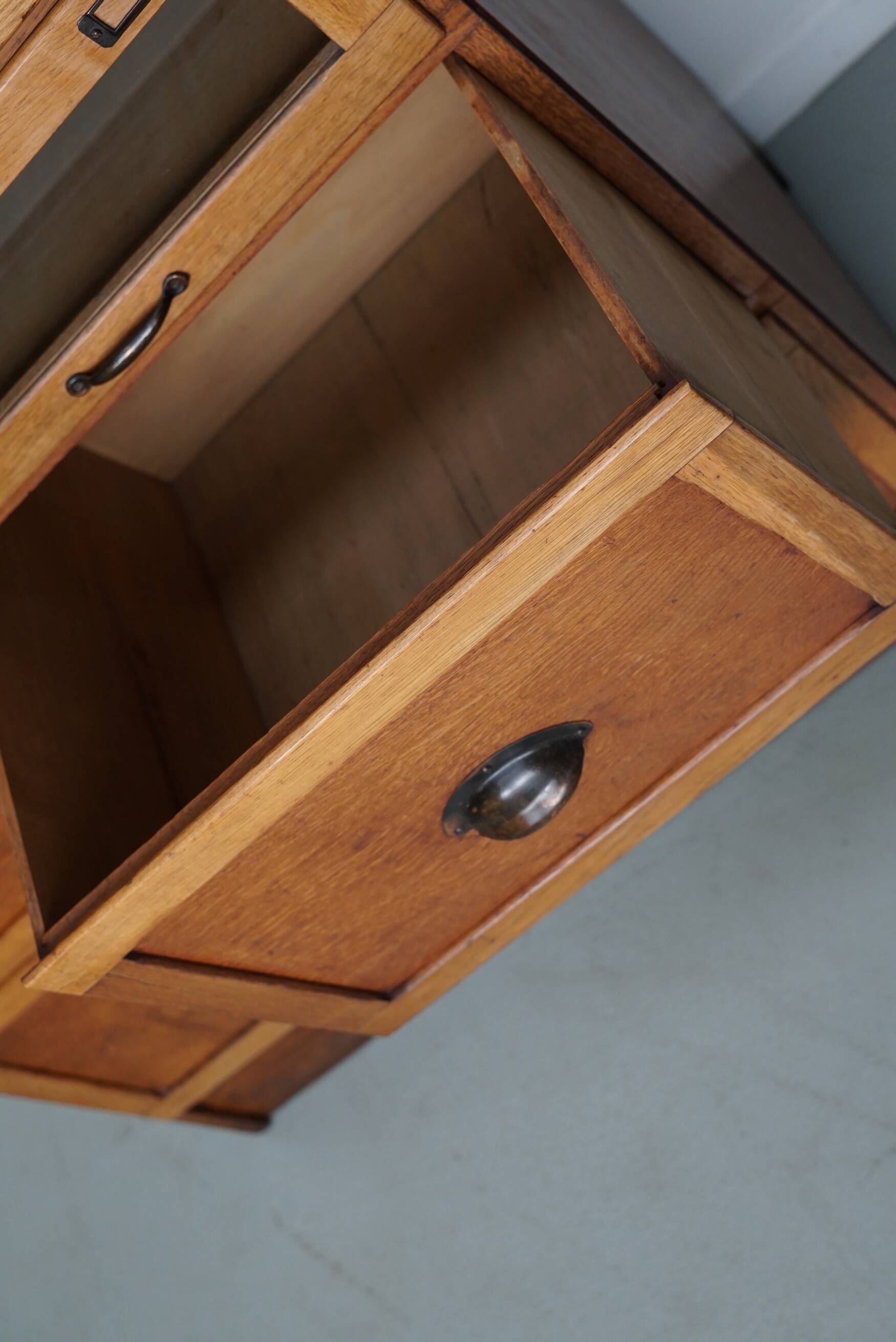 English Haberdashery Shop Cabinet with Glass Fronted Drawers, Circa 1930s